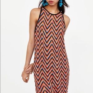 Zara Knit Multicolour Zig Zag Dress